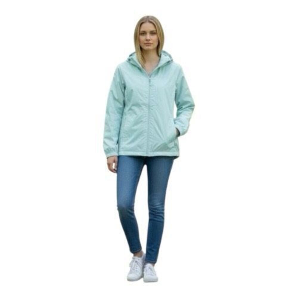 Columbia Women Hooded Rain Jacket Size M Light Blue Outdoor Jacket Zipper Front